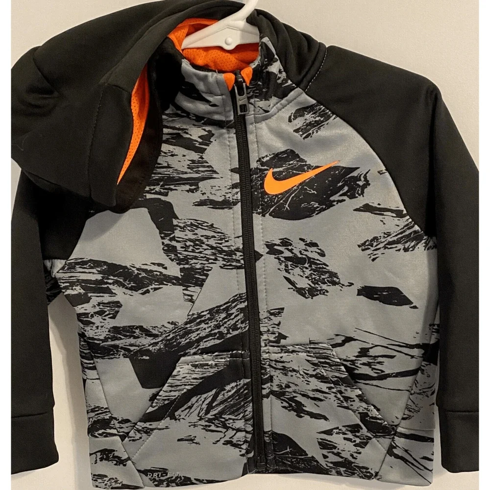 Nike Dri-Fit Camo Zip Up Sweatshirt Baby Infant 18m Black Gray Neon Orange